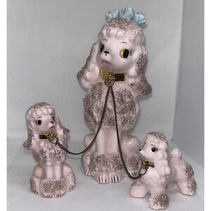 1 PINK SPAGHETTI POODLE & 2 PUPPIES~MCM California, MADE JAPAN
